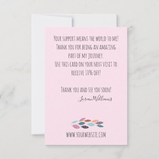 Stijlvolle pastel blad haar stylist bloemenkrans bedankkaart (Achterkant)