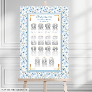 Stijlvolle pastelblauwe gouden waterverf zitplaats poster