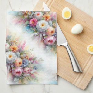 Stijlvolle Pastelkleuren Watercolor Aquarel Bloeme Theedoek