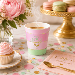 Stijlvolle pastelroze en groene gestreepte latte mok