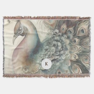 Stijlvolle pauw   Voeg uw Initiaal toe Deken