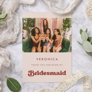 Stijlvolle Peach Pink Bridesmaid Bedankt Fotokaart Kaart
