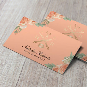 Stijlvolle Perzik Bloemen Haar Stylist Beauty Salo Visitekaartje