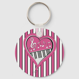 Stijlvolle Piano-Muzieknoten in roze, zwart en wit Sleutelhanger