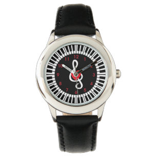 Stijlvolle pianosleutels, hart en muzikale noten horloge