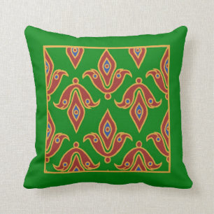 Stijlvolle Pillow, Fleur-de-Lys, Maroon, Blauw, Gr Kussen