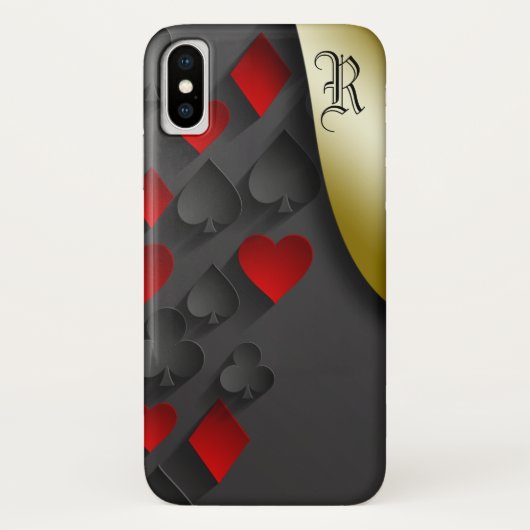 Stijlvolle Poker Suits op zwart Monogram Case-Mate iPhone Case (Achterkant)