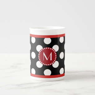 Stijlvolle polka stip monogram bone china mok