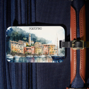 Stijlvolle Portofino Italië Waterverf schilderij Bagagelabel