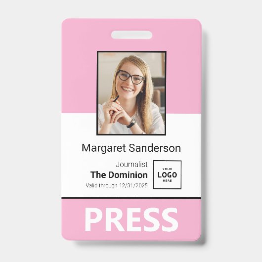 Stijlvolle Press ID-badge met foto- en QR-code Badge (Front)