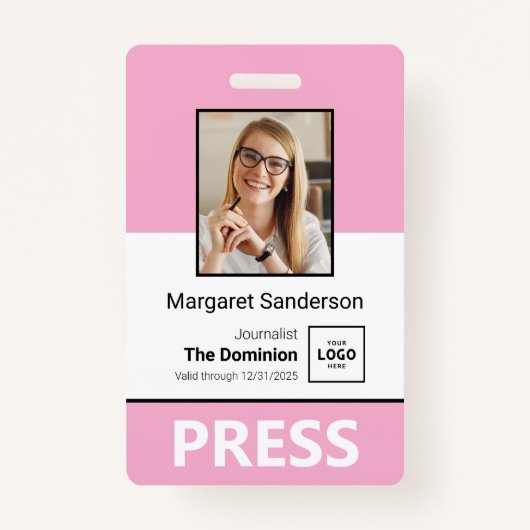 Stijlvolle Press ID-badge met foto- en QR-code Badge (Voorkant)