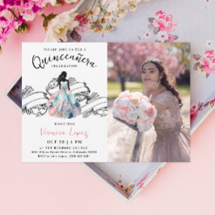 Stijlvolle Prinses 15e Quinceañera Waterverf Foto Kaart