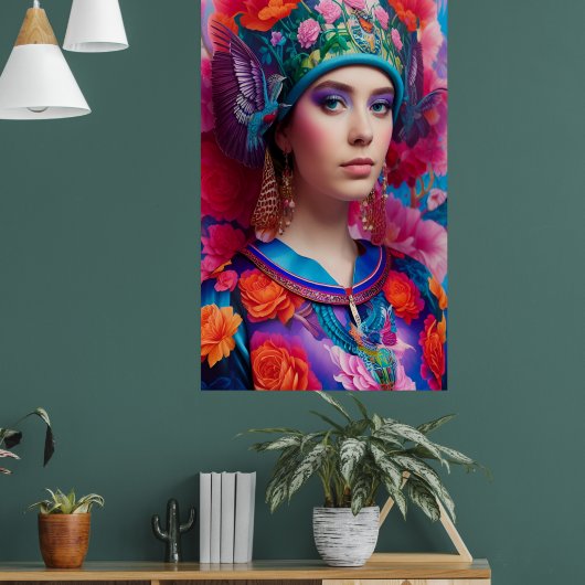 Stijlvolle prinses met bloemenhoed poster (Woonkamer 1)