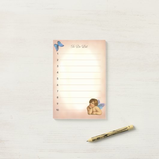 Stijlvolle Raphael Cherub & Blue Butterfly Post-it® Notes (Op bureau)