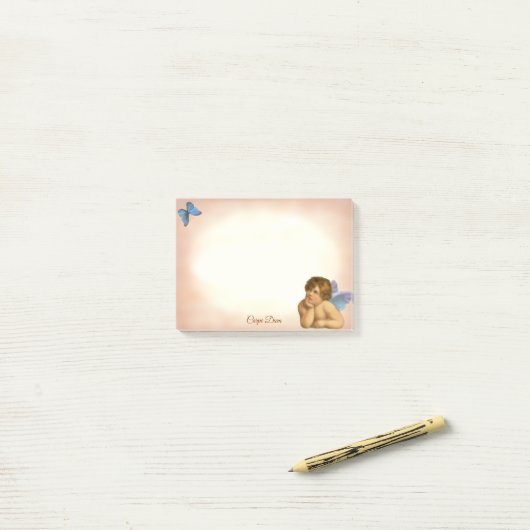 Stijlvolle Raphael Cherub & Blue Butterfly Post-it® Notes (Op bureau)