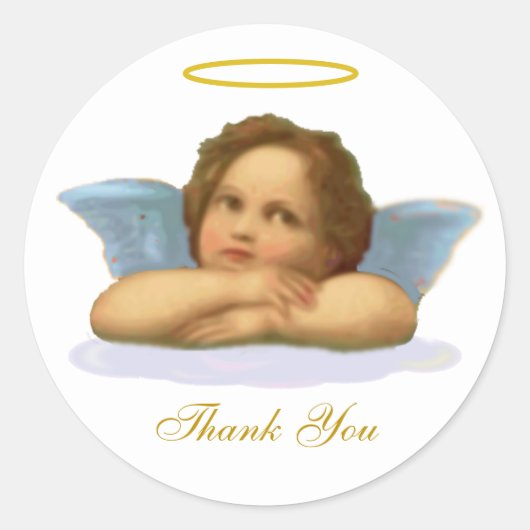 Stijlvolle Raphael Cherub & Dank u Kalligrafie Ronde Sticker (Voorkant)