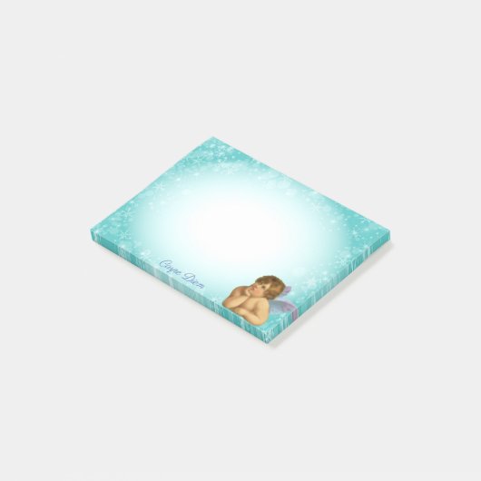 Stijlvolle Raphael Cherub op lichtblauwe gradiënt Post-it® Notes (Schuin)