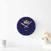 Stijlvolle Raphael Cherub op Navy Blue Ronde Klok (Huis)