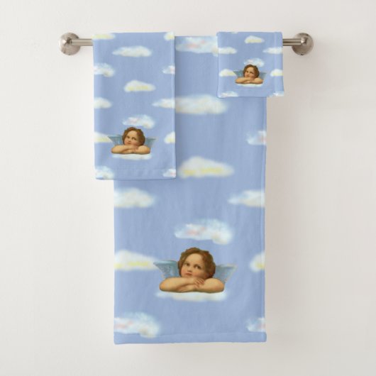 Stijlvolle Raphael Cherub op Sky Blue Bath Towel S Bad Handdoek (Insitu)
