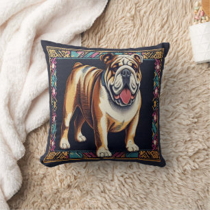 Stijlvolle Realistic Bulldog met een kleurrijk Lij Kussen