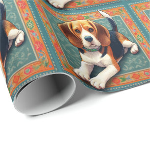 Stijlvolle realistische 3D Beagle-hond Kleurrijke  Cadeaupapier