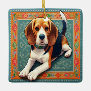 Stijlvolle realistische 3D Beagle hond kleurrijke Keramisch Ornament