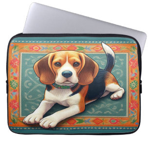 Stijlvolle realistische 3D Beagle hond kleurrijke  Laptop Sleeve