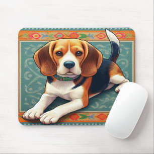 Stijlvolle realistische 3D Beagle hond kleurrijke  Muismat