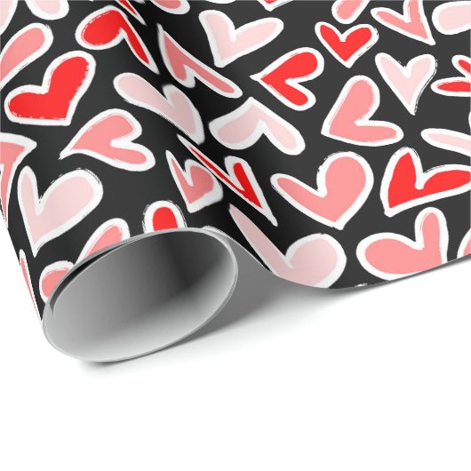 Stijlvolle Red Hearts Pattern Valentijnsdag Cadeaupapier (Rol Hoek)