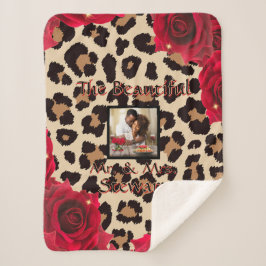 Stijlvolle Red Rose Leopard print met kleine foto Sherpa Deken