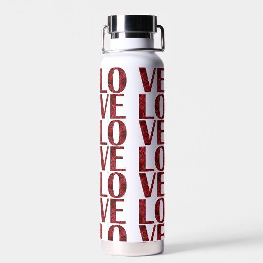 Stijlvolle Red Rose Love Typography Modern Elegant Waterfles (Achterkant)