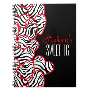 Stijlvolle Red Sweet 16 Zebra Heart Design Naam Notitieboek