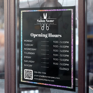 Stijlvolle Regenboog Glitter Kapsalon Openingstijd Raamsticker