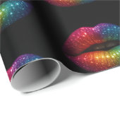 Stijlvolle regenboog glitter lippen patroon zwart cadeaupapier (Rol Hoek)