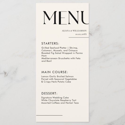 Stijlvolle retro black minimal Let's eat wedding M Menu (Voorkant)