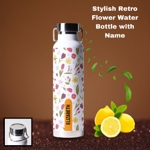 Stijlvolle Retro Bloemige Gepersonaliseerde Naam D Waterfles