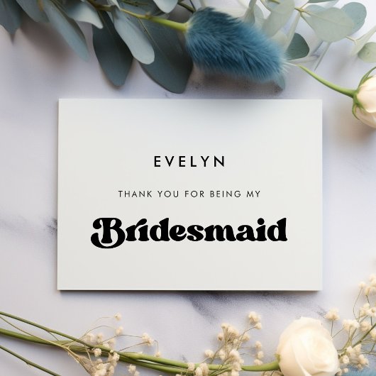 Stijlvolle retro bruidsmeisje dank u tekst kaart