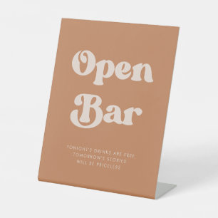 Stijlvolle retro bruine suiker bruiloft open bar reclamebord met voetstuk