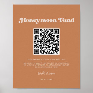 Stijlvolle retro Bruine suiker Honeymoon fonds QR Poster
