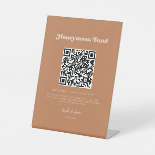 Stijlvolle retro Bruine suiker Honeymoon fonds QR Reclamebord Met Voetstuk