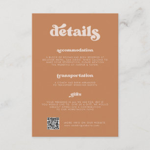 Stijlvolle retro bruine suiker trouwdetails QR-cod Informatiekaartje