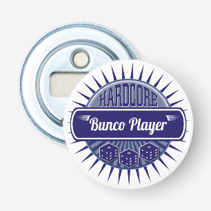 Stijlvolle Retro Bunco Speler Lucky Dice Blue Button Flesopener