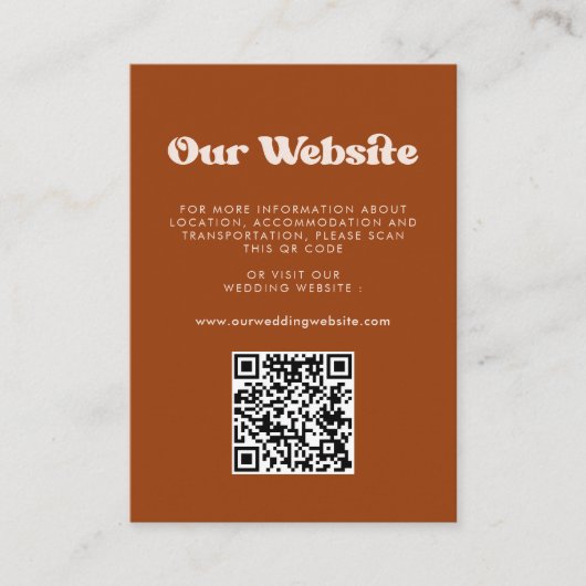Stijlvolle retro Burnt Sinaasappel QR code bruilof Informatiekaartje (Voorkant)