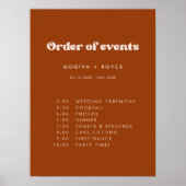 Stijlvolle retro Burnt Sinaasappel Wedding Order o Poster (Voorkant)