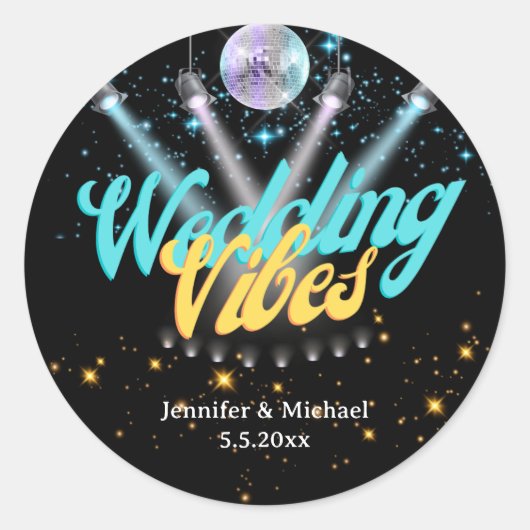stijlvolle retro discobal groovy bruiloft ronde sticker (Voorkant)