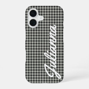 Stijlvolle Retro Grijze Gingham Plaid Persoonlijk iPhone 16 Hoesje
