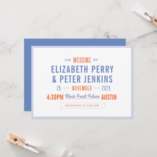 Stijlvolle Retro Kleurrijke Bruiloft Kaart (Voorkant / Achterkant in situ)