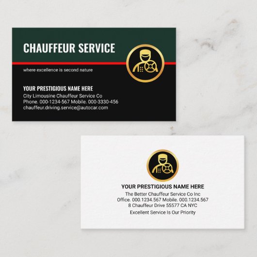 Stijlvolle Retro Layer Red Line Chauffeur Driver Visitekaartje (Voorkant / Achterkant)