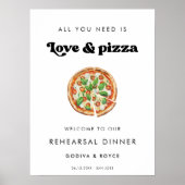 Stijlvolle retro Liefde en Pizza repetitie diner Poster (Voorkant)