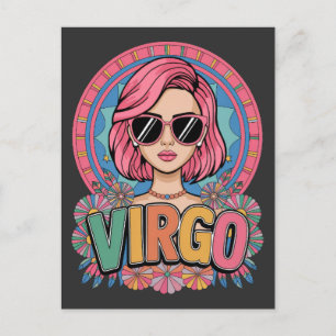 Stijlvolle Retro Maagd Vrouw Zodiac Teken Kleurig Briefkaart